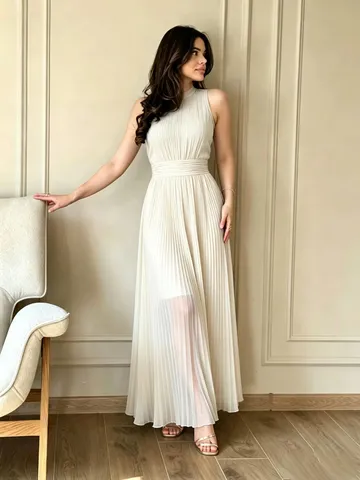 Vestido Largo de Mujer de Chifón Francés Manga Larga Cuello en V Cintura Alta Línea A Elegante Commute Color Sólido Primavera