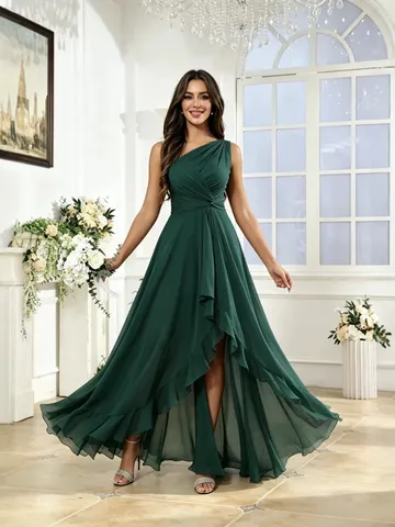 Vestido Midi de Chifón Asimétrico de Hombro Descubierto Estilo Francés para Mujer Verano Elegante Ajustado de Talle Alto Fiesta