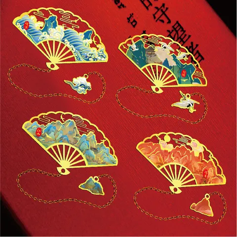 Klassischer Chinesischer Stil Metall Hohl Fächerförmiges Lesezeichen Mit Kette Vintage Landschaft Kranich Lesezeichen Für Lesen Büro Geschenk