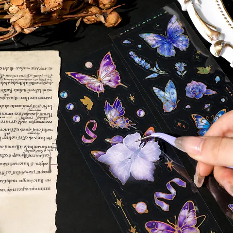 Vintage Traum Schmetterling PET Transparent Wasserdichte Aufkleber Heißfolienprägung DIY Tagebuch Dekorative Schreibwaren Aufkleber