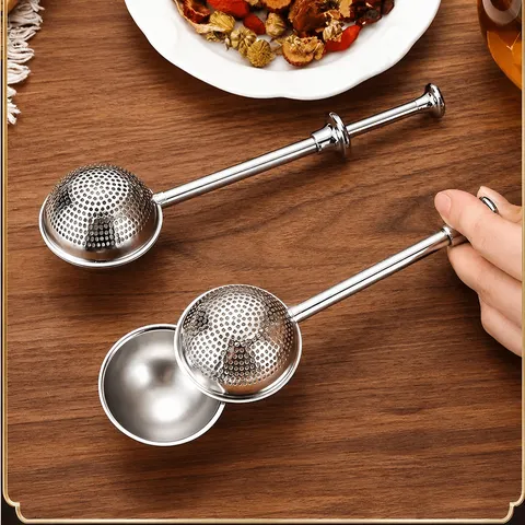 Passoire à Thé à Poignée Télescopique en Acier Inoxydable 304 Filtre à Thé à Balle de Type Presse Outil de Saupoudrage de Poudre Gadget de Cuisine