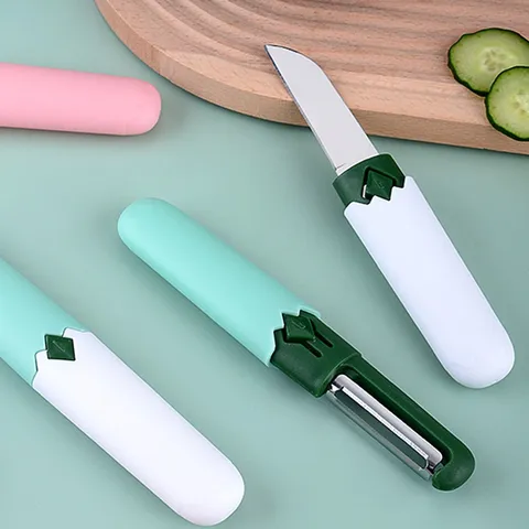 Coltello da Frutta e Pelapatate Portatile in Acciaio Inossidabile 2 in 1 Multifunzionale