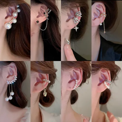 Modische Strass Quaste Künstliche Perle Ohrklemme Ohrclips Ohne Piercing Leichter Luxus Schmuck Geschenk Für Damen