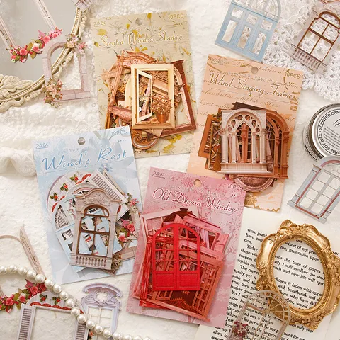 Carta Materiale per Scrapbooking Intagliato Vintage Cornice della Finestra Floreale Architettura Diario Estetico Carta Arredo