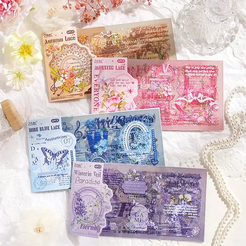 Wasserdicht PET Dekorativ Aufkleber Set Botanisch Floral Spitze Scrapbooking Aufkleber