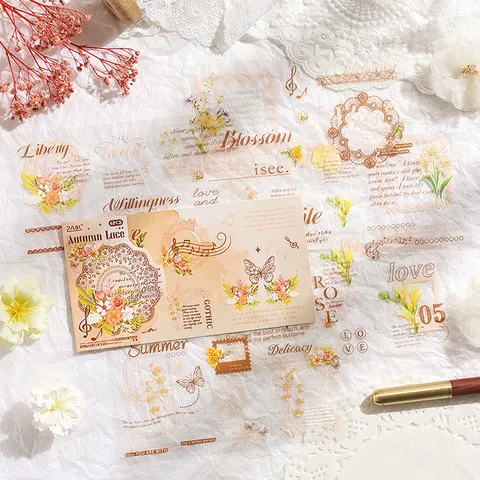 Wasserdicht PET Dekorativ Aufkleber Set Botanisch Floral Spitze Scrapbooking Aufkleber