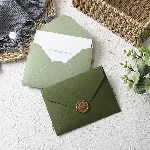 Avocado Olivgrüne Umschläge Waldstil Künstlerische Schreibwaren Für Hochzeit Geburtstag Valentinstag Spezialpapier Umschlag Mit Wachssiegel