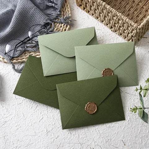Avocado Olivgrüne Umschläge Waldstil Künstlerische Schreibwaren Für Hochzeit Geburtstag Valentinstag Spezialpapier Umschlag Mit Wachssiegel