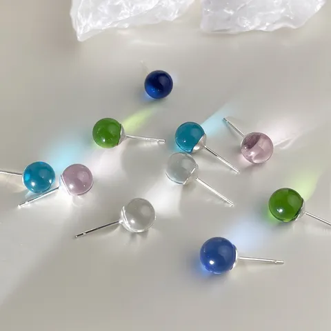 Minimalistisch Rund Glas Kristall Kugel Ohrstecker Für Damen Klar Hell Tief Blau Rosa Grün Strass Kupfer Ohrringpfosten Galvanisiert Täglich Mode Pendeln Schmuck Geschenk