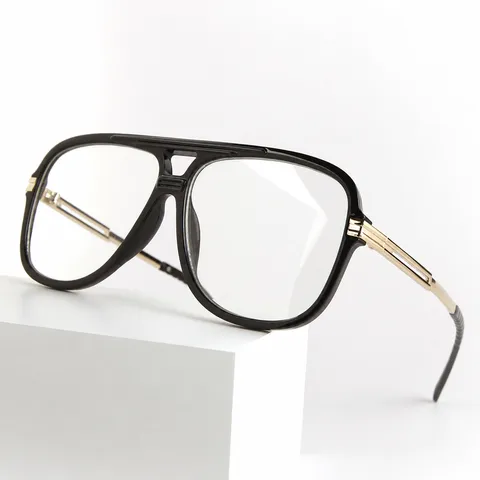 Unisex Fashion Large Frame Double Bridge Anti Blue Light Optical Glasses Gradient Metal Temple Clear Lens Eyewear