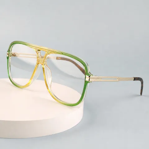 Unisex Fashion Large Frame Double Bridge Anti Blue Light Optical Glasses Gradient Metal Temple Clear Lens Eyewear