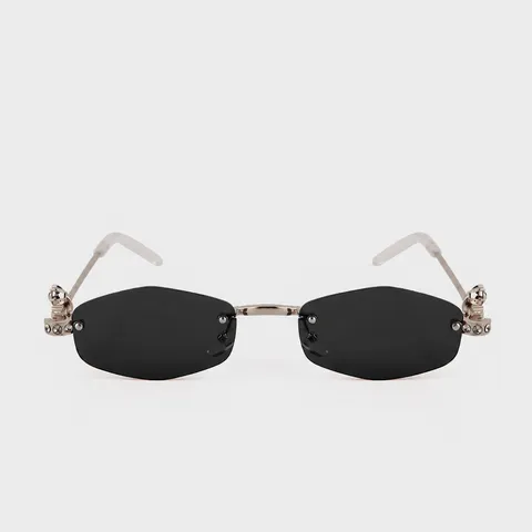 Modieuze Polygoon Zonder Montuur Zonnebril Voor Dames Luxe Strass Metaal Frame Anti-UV Trendy Zonnebril