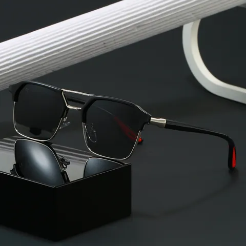 Gafas de Sol Polarizadas para Hombre Metal Doble Puente UV400 Conducción Pesca Gafas de Sol Tendencia Retro
