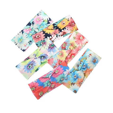 Boho Bloemenprint Brede Haarband Kruis Geknoopt Haarband Stretch Polyester Haaraccessoires Voor Vrouwen Sport Dagelijkse Kleding
