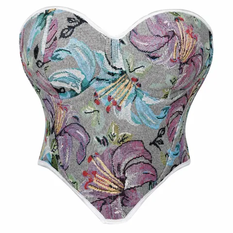 Top Corset Floral Vintage Femme Rétro Jacquard Sans Bretelles Bustier Lacets Shapewear