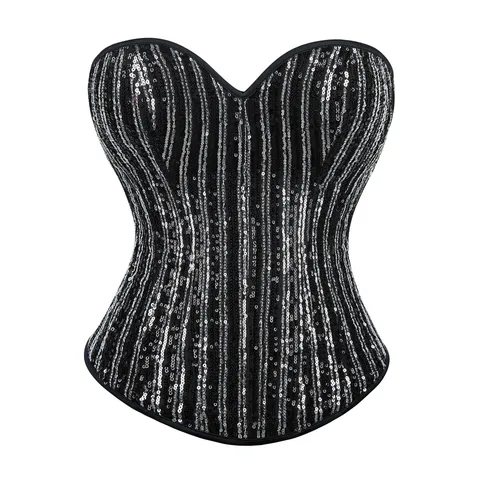 Übergröße Pailletten Korsett Top Damen Trägerlos Geknöpft Bustier Palast Stil Formend Weste Party Clubwear Oberbekleidung