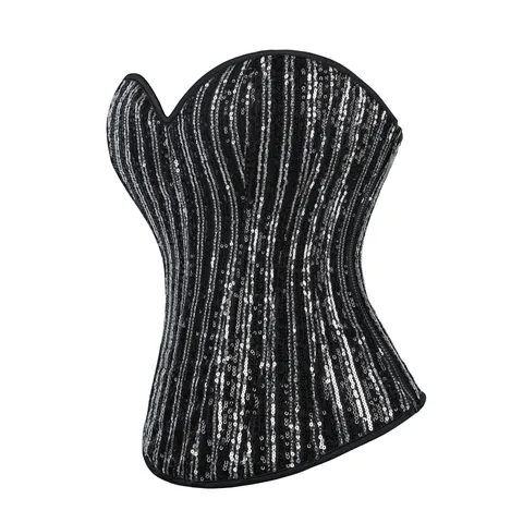 Übergröße Pailletten Korsett Top Damen Trägerlos Geknöpft Bustier Palast Stil Formend Weste Party Clubwear Oberbekleidung