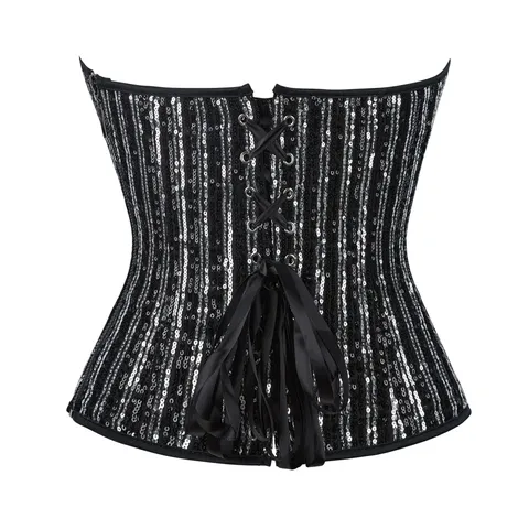Übergröße Pailletten Korsett Top Damen Trägerlos Geknöpft Bustier Palast Stil Formend Weste Party Clubwear Oberbekleidung