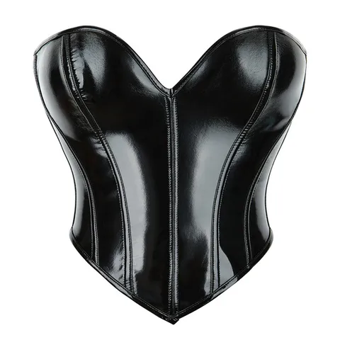 Women Sexy Faux Leather Corset Top Sweetheart Neck Boned Bustier Lace Up Body Shaper Party Clubwear