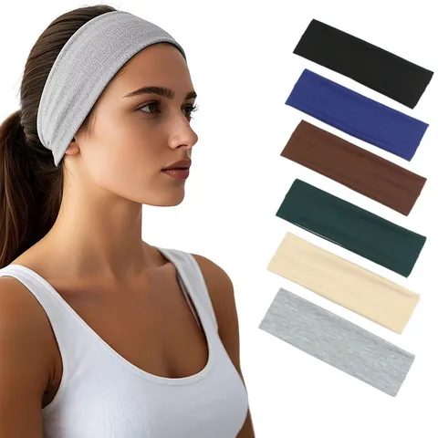 Effen Kleur Katoen Sport Haarband Zweetabsorberend Elastisch Breed Yoga Fitness Haaraccessoires Voor Vrouwen Mannen
