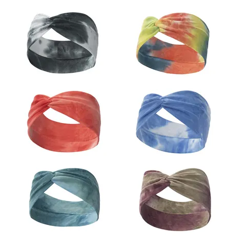 Dames Tie-Dye Yoga Hoofdband Breed Gekruist Haarband Elastische Sport zweetband Fitness Accessoires