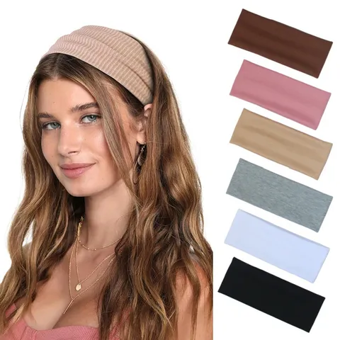 Effen Gebreide Hoofdband Elastische Sport Zweetband Fitness Haarband Casual Haaraccessoires Voor Vrouwen