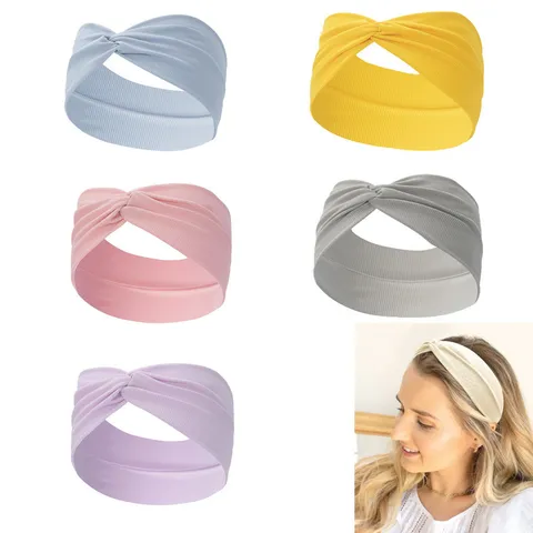 Bandeau Large Tricoté avec Nœud Croisé pour Femmes Élastique Unicolore Sport Yoga Accessoires de Coiffure Mode