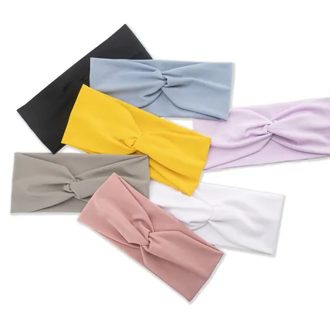 Bandeau Large Tricoté avec Nœud Croisé pour Femmes Élastique Unicolore Sport Yoga Accessoires de Coiffure Mode