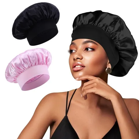 Satijn Slaapmuts voor Dames Brede Band Elastische Nacht Slaap Muts Haarverzorging Bonnet