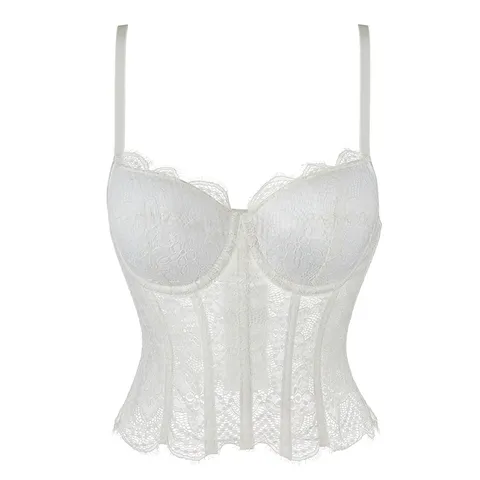 Women Padded Lace Tube Top Shapewear Corset Mesh Breathable Tummy Control Body Shaper With Bones Double Strap Underwear