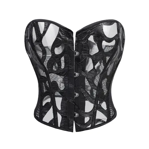 Women Gothic Vintage Mesh Corset Bustier Top Boned Waist Trainer Sexy Party Body Shaping Outerwear
