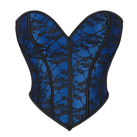 Damen Sexy Trägerlos Korsett Top Schwarz Blau Spitze Bustier Fischbein Kurzes Top Slim Fit Party Clubwear