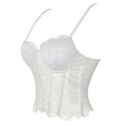 Women Padded Lace Tube Top Shapewear Corset Mesh Breathable Tummy Control Body Shaper With Bones Double Strap Underwear