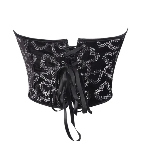 Damen Sexy Pailletten Korsett Top Trägellos Herz-Ausschnitt Bustier Crop Top Party Clubwear Formende Bekleidung