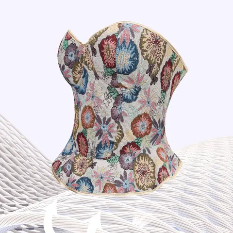 Damen Vintage Ölgemälde Blumenmuster Korsett Bustier Top Trägerlos Rückenfrei Fischbein Unterstützt Slim Fit Party Top