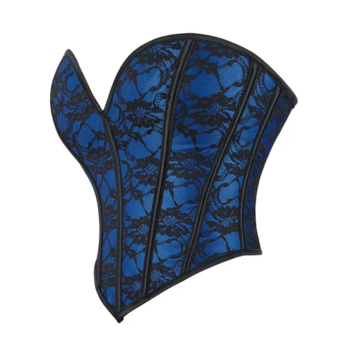 Damen Sexy Trägerlos Korsett Top Schwarz Blau Spitze Bustier Fischbein Kurzes Top Slim Fit Party Clubwear
