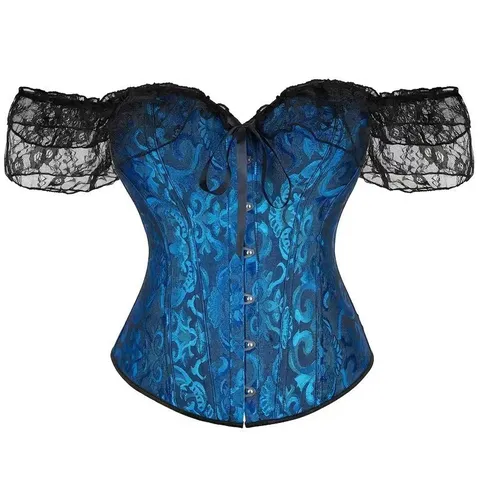Damen Vintage Hof Spitzenbesatz Korsett Top Fischbein Formender Bustier Einffarbig Kurzarm Schmale Oberbekleidung
