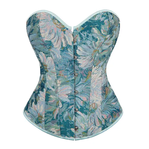 Women's Vintage Floral Jacquard Corset Top Sweetheart Neck Button Front Boned Bustier Waist Cincher Slim Fit Party Clubwear