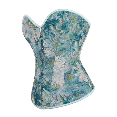 Women's Vintage Floral Jacquard Corset Top Sweetheart Neck Button Front Boned Bustier Waist Cincher Slim Fit Party Clubwear