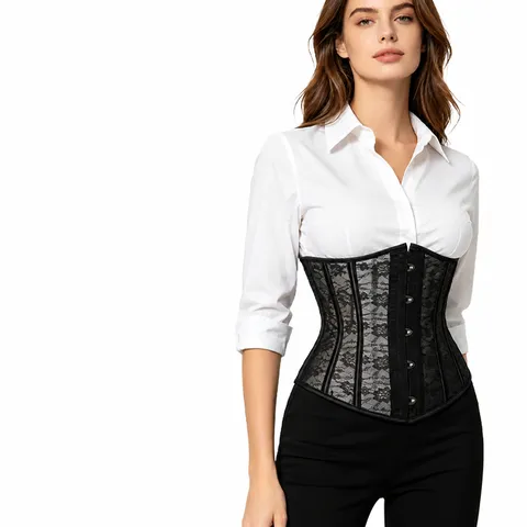 Cinturilla Corsé de Encaje de Malla Transpirable para Mujer Control de Abdomen Top Corto