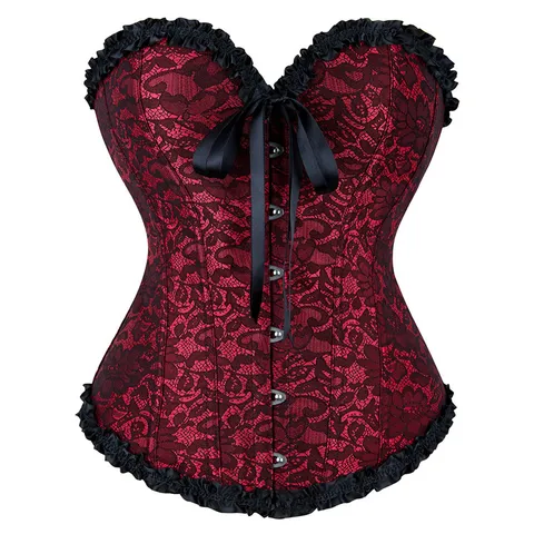 Damen Vintage Spitzen Korsett Top Gothisches Bustier Verstärktes Taillentrainer Schmal Geschnitten Ärmellos Vorderverschluss Mieder