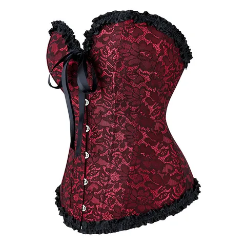 Damen Vintage Spitzen Korsett Top Gothisches Bustier Verstärktes Taillentrainer Schmal Geschnitten Ärmellos Vorderverschluss Mieder