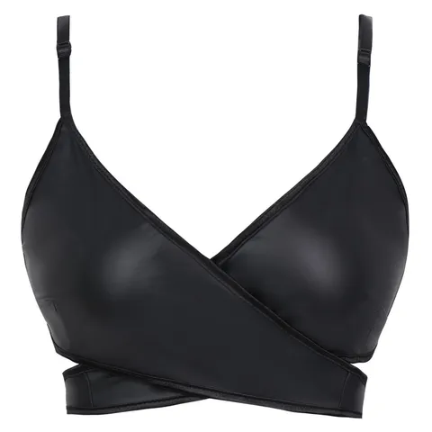 Women's Sexy PU Leather Corset Top Cross Strap V Neck Camisole Slim Fit Sleeveless Solid Color Party Clubwear