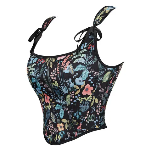 Damen Blumenprint Korsett Top Vintage Fischbein Trägersloses Verstellbares Band Sexy Bustier Formendes Hemd