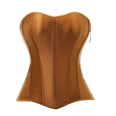 Damen Sexy Satin Korsett Top Vintage Slim Fit Trägerlos Reißverschluss Vorne Miederware Bustier Party Clubwear
