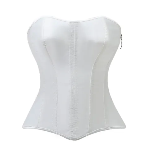 Damen Sexy Satin Korsett Top Vintage Slim Fit Trägerlos Reißverschluss Vorne Miederware Bustier Party Clubwear
