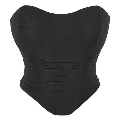 Women's Sexy Strapless Mesh Bustier Shapewear Top Breathable Push Up Corset Solid Color Slim Fit Casual Party Innerwear