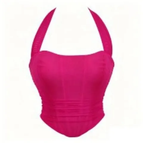 Women's Sexy Mesh Corset Top Halter Neck Waist Cincher Bustier Slim Fit Shapewear For Party Clubwear