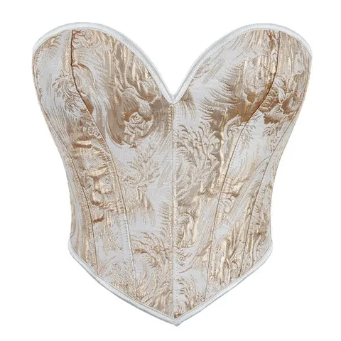 Damen Floral Jacquard Korsett Top Trägerlos Herz-Ausschnitt Mit Fischbeinen Bustier Sexy Figurbetont Party Clubwear