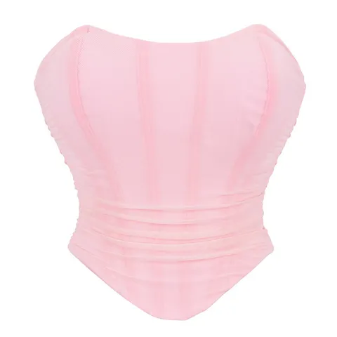 Women's Sexy Strapless Mesh Bustier Shapewear Top Breathable Push Up Corset Solid Color Slim Fit Casual Party Innerwear